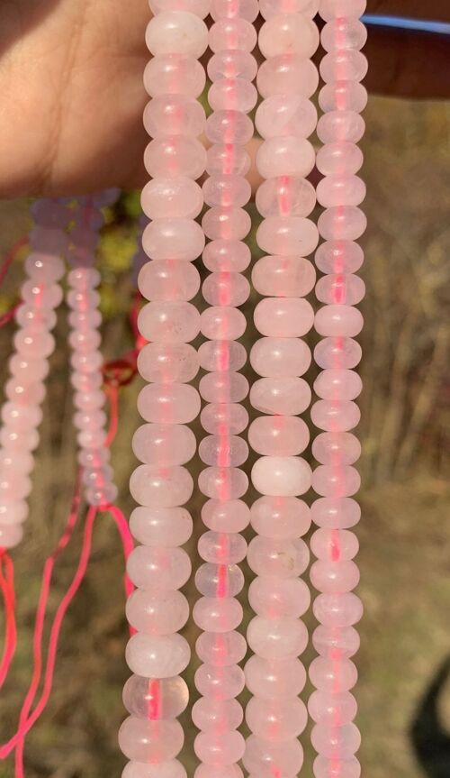 Perles en quartz rose, disque bombé - 4 x 6mm