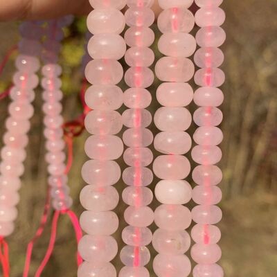 Perles en quartz rose, disque bombé - 5 x 8mm