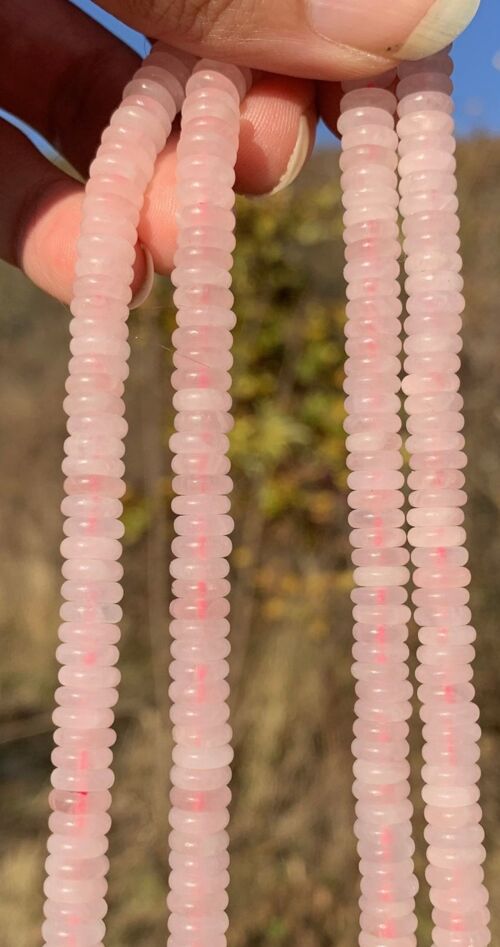 Perles en quartz rose, disque plat
