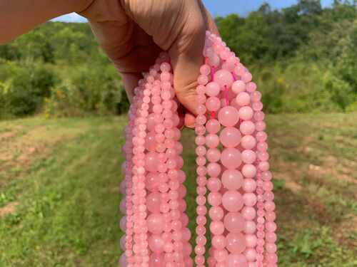 Perles en quartz rose non transparentes entre 4 et 12mm - 4mm