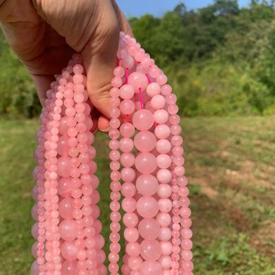 Perles en quartz rose non transparentes entre 4 et 12mm - 6mm