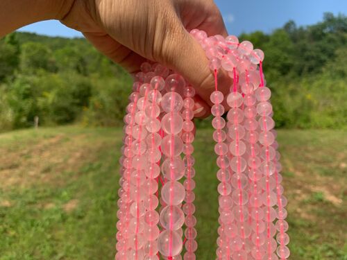 Perles en quartz rose transparentes entre 4 et 12mm - 8mm