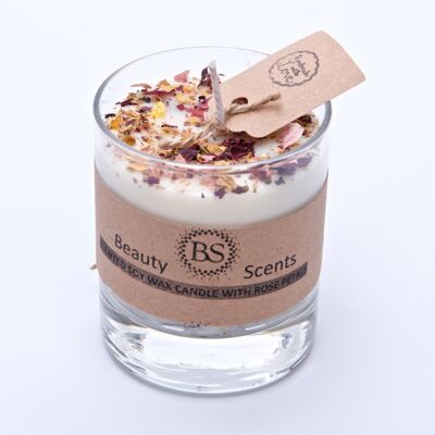 Small Vanilla Scented Soy Candle With Rose Petals In Glass Container box of 6