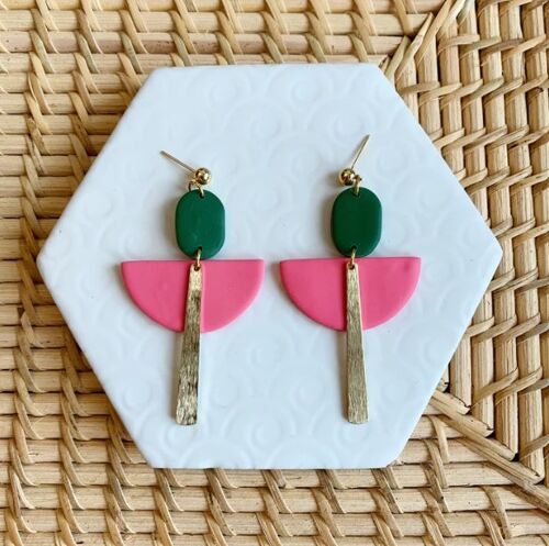 Flame Pink & Green Art Deco Ball Stud Earring
