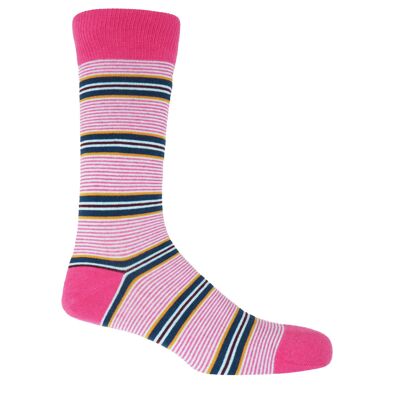 Chaussettes homme multirayures - Rose