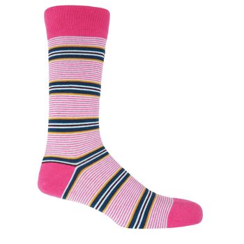 Chaussettes homme multirayures - Rose 1