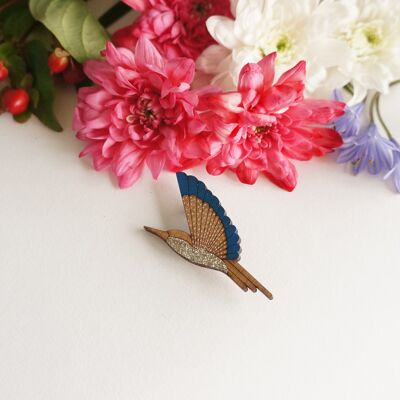 Blue hummingbird brooch