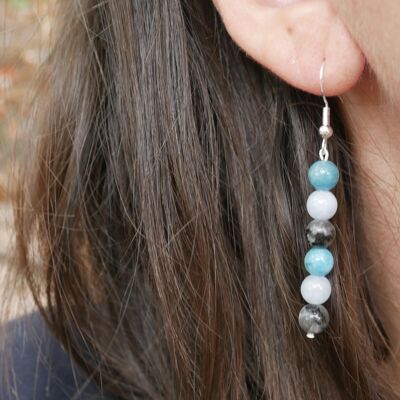 Labradorite, Aquamarine and Apatite "Triple Protection" dangling earrings