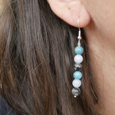 Labradorite, Aquamarine and Apatite "Triple Protection" dangling earrings
