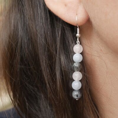 Labradorite, Aquamarine and Rose Quartz "Triple Protection" dangling earrings