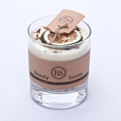 Small Lime & Cinnamon Scented Soy Candle With Shredded Cinnamon In Glass Container box of 6