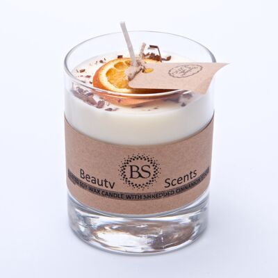 Small Orange & Cinnamon Scented Soy Candle With Shredded Cinnamon In Glass Container box of 6