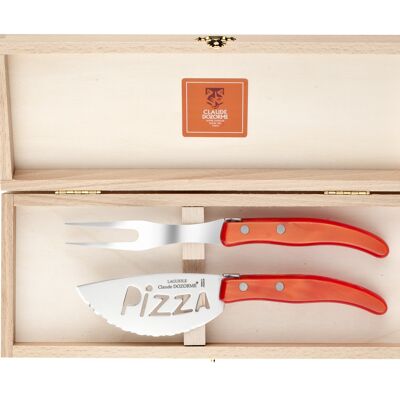 Scatola in legno 2P servizio pizza berlingot manico in nacrina rossa