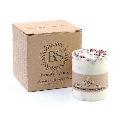 Medium Vanilla Scented Soy Candle With Rose Petals box of 6