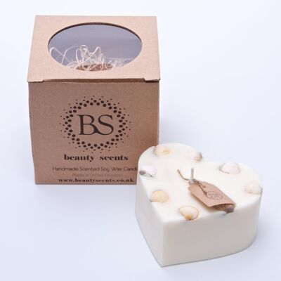 Large Heart Champagne & Roses Scented Soy Candle With Sea Shells box of 6