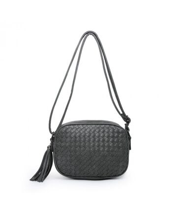 Sac à bandoulière avec nœud à tricoter pour femmes Sac à bandoulière en PU végétalien --HF85387 noir 8