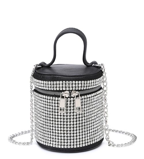 Ladys Clutch Evening Bag Prom Pouch Beautifully Crafted Crossbody bag Party Handbag with White Crystal Rhinestone - A36856m black