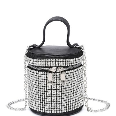 Ladys Clutch Evening Bag Prom Pouch Beautifully Crafted Crossbody bag Party Handbag with White Crystal Rhinestone - A36856m black