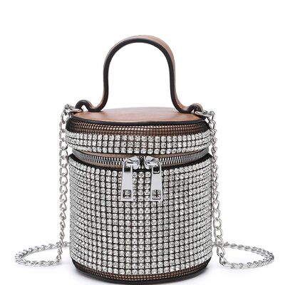 Ladys Embrayage Sac de soirée Pochette de bal Sac à bandoulière magnifiquement conçu Sac à main de fête avec strass en cristal blanc - A36856m Bronze