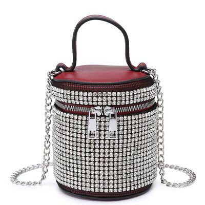 Clutch Evening Bag Prom Pouch Beautifully Crafted Crossbody bag Party Handbag with White Crystal Rhinestone - A36856m red