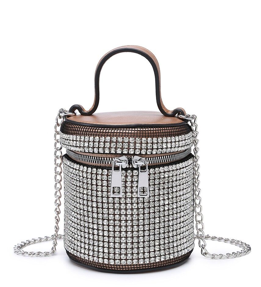 Borsa da sera con pochette da donna Borsa da ballo Borsa a tracolla splendidamente realizzata Borsa da festa con strass di cristallo bianco - A36856m oro rosa