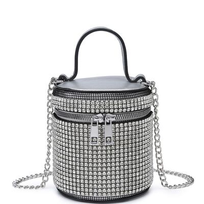 Ladys Clutch Evening Bag Prom Pouch Beautifully Crafted Crossbody bag Party Handbag with White Crystal Rhinestone - A36856m silver