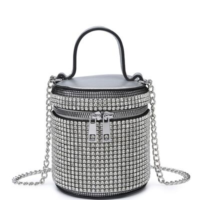 Damen-Clutch Abendtasche Prom Pouch Wunderschön gearbeitete Crossbody-Tasche Party-Handtasche mit weißem Kristall-Strass - A36856m Silber