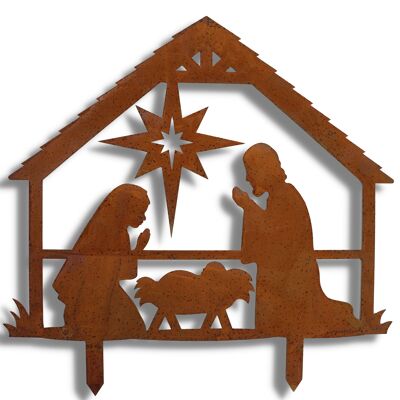 Patina Nativity Scene Bethlehem | metal decorative plug | on staff