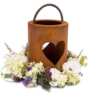 Garden decoration lantern with heart | Metal decoration rust lantern | Size L