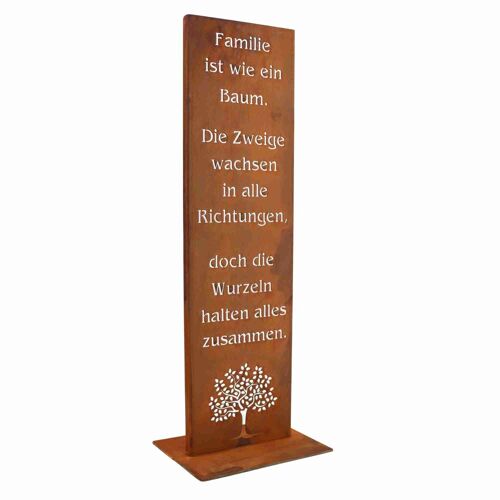 Edelrost Gartendeko Schild Familie |  100 cm | auf Bodenplatte | Metall Deko Gartenschilder