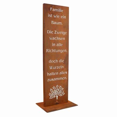 Edelrost Gartendeko Schild Familie |  100 cm | auf Bodenplatte | Metall Deko Gartenschilder