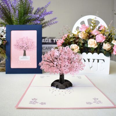 Tarjeta de felicitación 3D - Sakura Tree Photo Frame Pop Up Tarjeta de felicitación