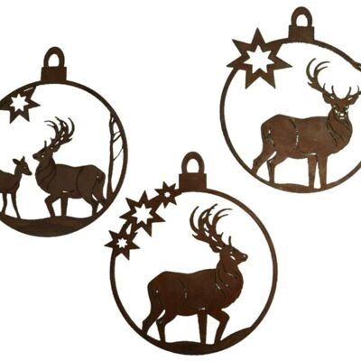 NOËL | Pendentif déco rouille cerf | diamètre 15 cm | Lot de 3 | Ornements d'arbre de Noël