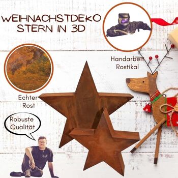 Noël | étoile de rouille en 3D | Taille S | Étoile de décoration de Noël en métal 8