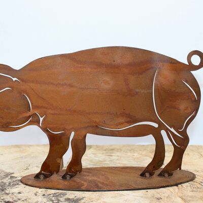 Deco Cochon Pokie | Figure de jardin patinée et sculpture en métal | 17 cm x 32 cm