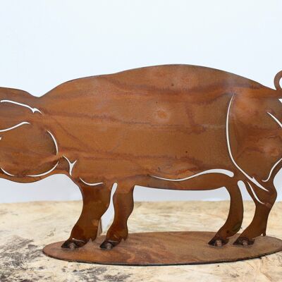 Deco Cochon Pokie | Figure de jardin patinée et sculpture en métal | 17 cm x 32 cm