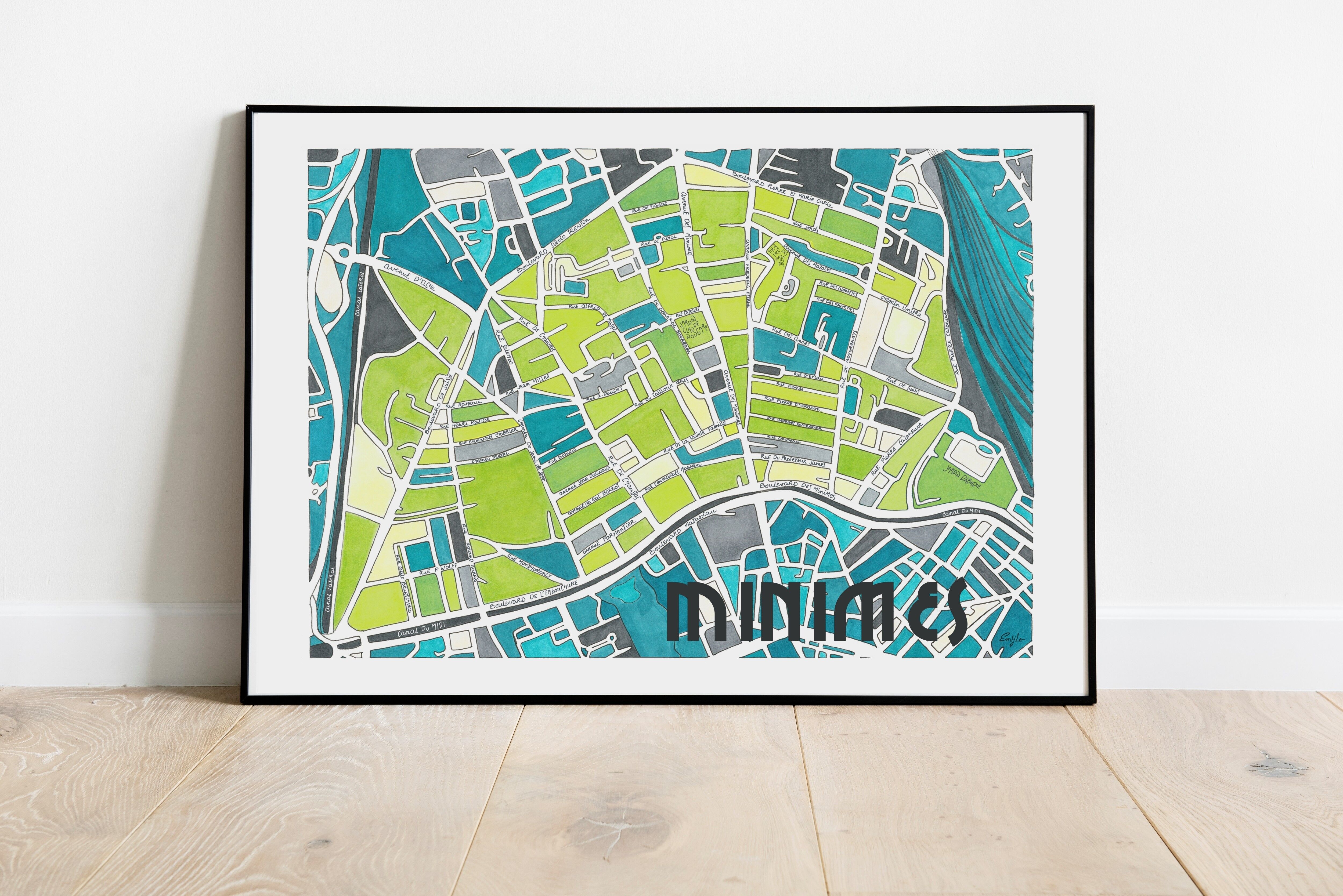TOULOUSE City Map Poster, MINIMES district - Handmade illustration