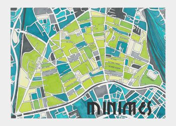Affiche Plan de Ville TOULOUSE, quartier des MINIMES - Illustration fait main 1
