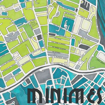 Affiche Plan de Ville TOULOUSE, quartier des MINIMES - Illustration fait main 3
