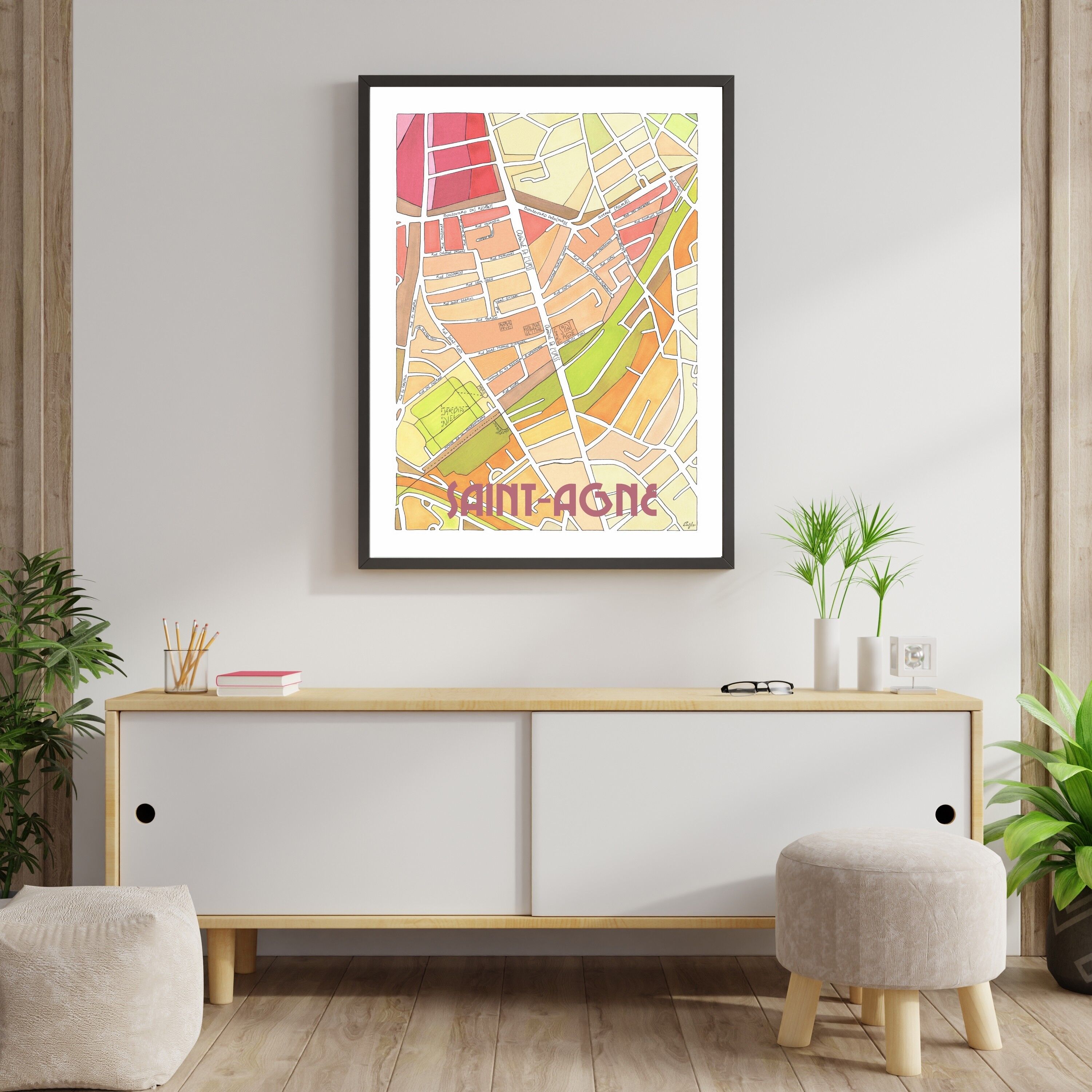 TOULOUSE City Map Poster, SAINT-AGNE district - Handmade illustration