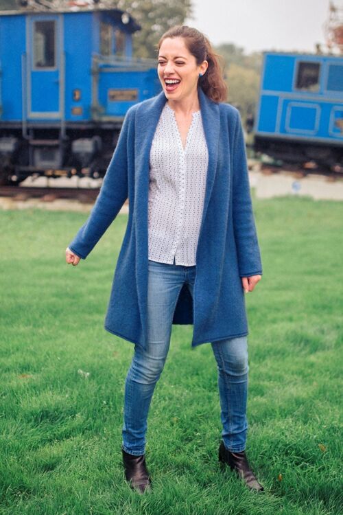 Schalkragenjacke extra lang delft blue