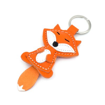 Orange Fox Keychain Handmade Leather