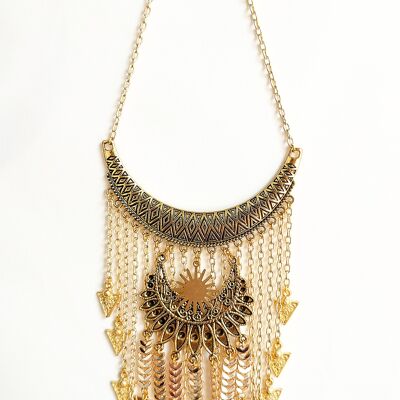 Gold statement necklace, boho necklace, long necklace, tribal necklace, gold necklace, statement piece necklace, festival jewellery