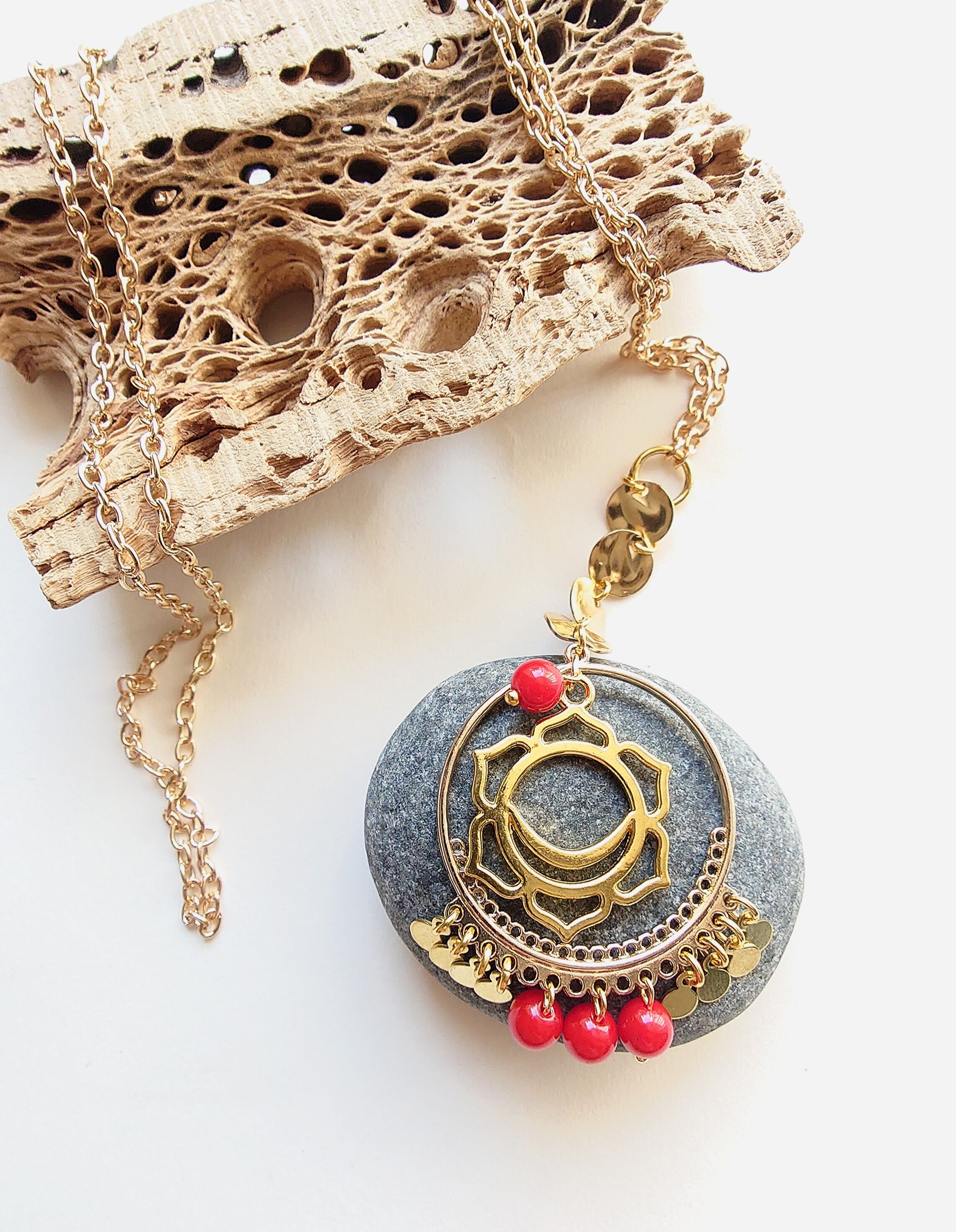 Sacral chakra necklace, chakra necklace, gold charm necklace, gold chakra, semi precious necklace, semi precious, boho jewellery, chakras