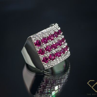 Unico anello rodolite rosa e zircone naturale in argento sterling, pietra portafortuna, regalo di fidanzamento/anniversario, cristallo curativo, reale