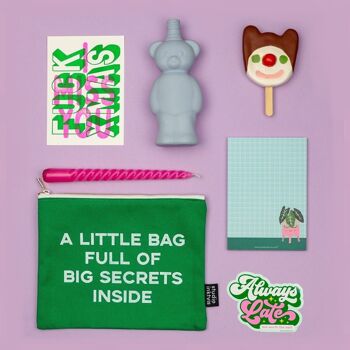 A LITTLE BAG FULL OF BIG SECRETS trousse de maquillage pochette en toile vert 2