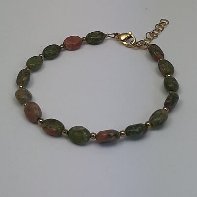 Bracelet acier inoxydable pierres gemmes ovales granit vert terra