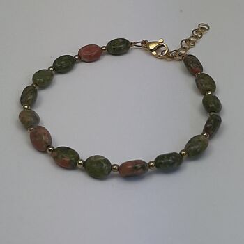 Bracelet acier inoxydable pierres gemmes ovales granit vert terra 1