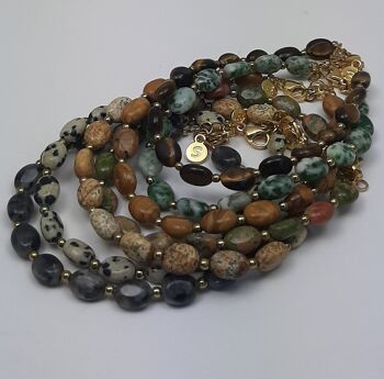 Bracelet acier inoxydable pierres gemmes ovales quartzite massada marron 2