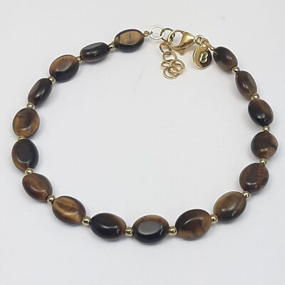 Stainless steel bracelet oval gemstones tiger eye